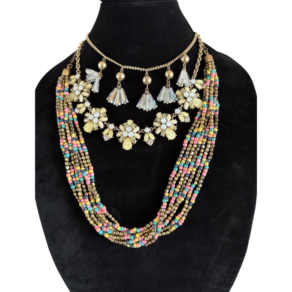 Vintage Express Bead NECKLACE Multi Color Multi Strand Metal Clasp - THREE